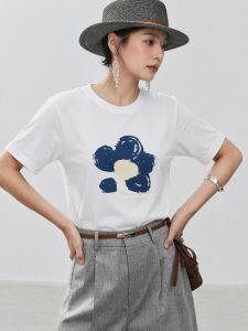 Basic House | White Cotton Printed Waist-Cinching Womens T-Shirt