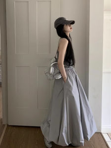 Váy Midi Chữ a Cạp Cao Màu Trơn Cho Nữ Váy Xếp Nếp Thể Thao Dài Thường Ngày Bằng Vải Cotton Mùa Xuân 2024