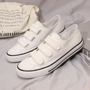 Spring and Autumn Slip-on White Shoes Mens Classic Velcro Fastener Velcro White Canvas Shoes Cloth Shoes Sneakers Womens Board Shoes
