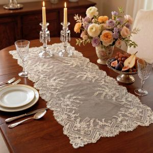 1pcs Beige Lace Dining Table Runners Rectangular Table Mat Coffee Coasters Cabinet Dust Cover Home Accessories Bachelor Party