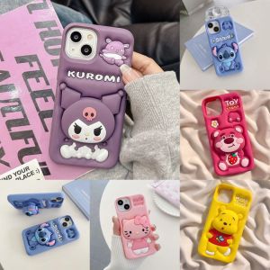 ZEEMIN Halloween Christmas For iPhone 16 15 14 13 12 11 Pro Max Case Kuromi Kitty Stitch Head Holder Soft Silicone Soft Case
