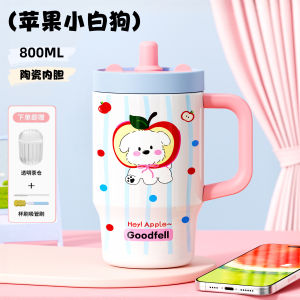 Large Capacity Ceramic Inner Barrel Insulated Water Bottle Straw Office Ladies 2025 New High Aesthetic Value Ice King Cup
