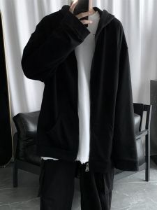 Vintage Hooded Open Cardigan Sweatshirt Mens Style Lazy Streetwear Zipper Jacket Loose Fit Versatile Autumn Youth Fashion