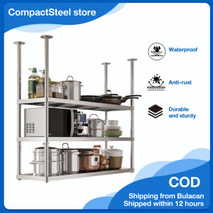 CompactSteel​​ store Stainless Steel Ceiling Mounted Kitchen Storage Rack Commercial Hanging Shelf Heavy Duty Microwave Oven Organizer