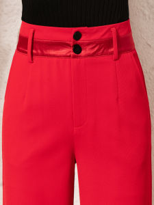 High Waist Red Ice Silk Suit Wide Leg Pants Womens Spring Autumn New Colorful Pants Straight Tube Pants Casual Trousers