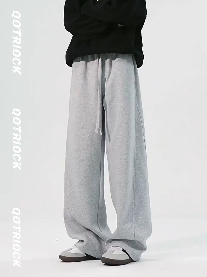 American-style High Street Curved Knife Casual Pants Mens Loose Sport Sweatpants Jogging Straight Wide-leg Pants