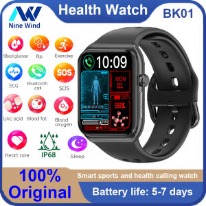 NineWind BK01 smart watch ECG non-invasive blood sugar uric acid blood lipid blood pressure sleep monitor  for Android iOS S0S Bluetooth call  sports smart health watch for men women
