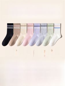 JINGCHI | Womens Sport Socks Anti-Odor Striped Long Tube Cotton Polyester Blend Combed Cotton Breathable Moisture Wicking Mid-Calf