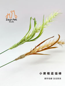 Zayn Pet Studio Interactive Cat Toy Wheat Straw Teaser Replacement Head Dog Tail Grass Long Bite Resistant Boredom Buster Bell Toy