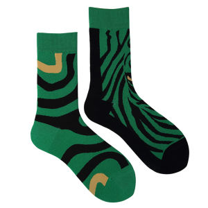 2 Pairs of AB Socks Female Kitten Zebra Stripes about Original Cool Asymmetric Pattern Ins Trendy Middle Tube Cotton Socks