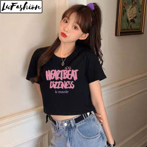 LuFashion Crop Tops for Women Korean Style Summer Print Short Sleeve Casual T-Shirts