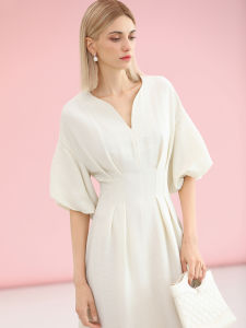COCOBELLA | Elegant White Waist-Cinching A-Line Long Dress