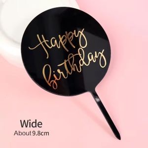 Topper Kue Happy Birthday Acrylic Metalic Bulat / Hiasan Kue Ulang Tahun