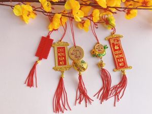 Combo 10 Dây Khánh/Dây Liễn treo trang trí tết nhiều mẫu kết hợp đẹp mắt - Dài 10cm - thích hợp treo trang trí cây mai cây đào cửa nhà công ty