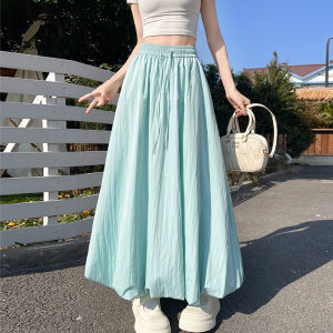 Light Grey Bloomer Half Skirt Womens Summer New Elastic Waist Puffy Lantern Skirt High Waist Slimming A-Line Long Skirt