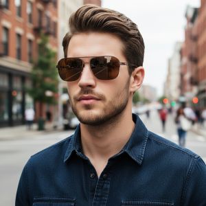 Stainless Steel Double-barrel Mens Fashion Sunglassesultra-lightweighthigh-endsun-blocking Large Frame Sunglasses 5129