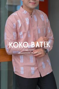 ACHMAD MOCCA Slimfit Baju Koko Muslim Batik Cap Dewasa Lengan Panjang Warna Soft Choco White Pastel Bahan Katun Halus Berkualitas