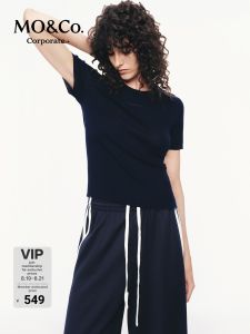 MO&Co. | Delicate Wool Blend Ragged-Edge Knitted Sweater Short Sleeve