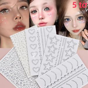 5 Miếng Dán Trang Trí Mặt 3D Trong Suốt Đính Đá Pha Lê Lấp Lánh Hình Sao & Trái Tim DIY Mô Phỏng Ngọc Trai Dán Hình Xăm Trang Sức Cho Tuổi 14+