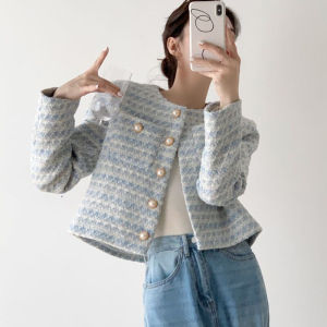 PM❀ เสื้อผู้หญิงความอ่อนโยนความรู้สึกสั้นเสื้อแจ็คเก็ตสไตล์วินเทจแขนยาว