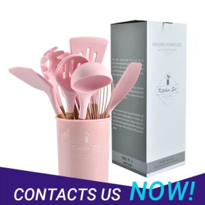 12 PCS Silicone Kitchen Utensil Set Natural plastic handle Non-stick Cooking Shovel Kitchen Tool