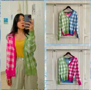 CARDIGAN MALIKIN COMBINASI / CARDIGAN CEWE / CARDIGAN RAJUT KOTAK PELANGI / OUTWEAR RAJUT / OUTER