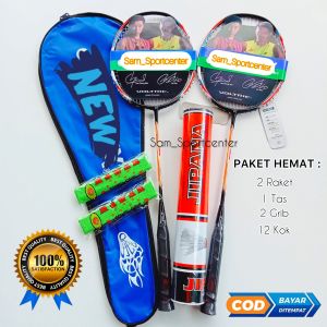 RAKET BADMINTON MURAH KOMPLIT 12 KOK + 2 RAKET + 2 GRIB + 1 TAS