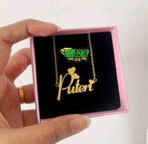kalung liontin nama sendiri titanium anti karat lapis emas 24k