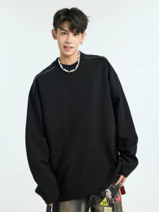 Áo Thun Nam Dài Tay Mùa Thu Dày Dặn Phong Cách Mỹ Thường Ngày Có Khóa Kéo Đa Năng Màu Trơn Lót Áo Cổ Tròn Cotton