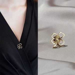 Lucky Four-Leaf Clover Brooch Safety Pin Neckline Fashion Tape Handy Gadget High-End Pin Minimalist Fixed Suit Clothes Matching