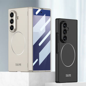 Magnetic Hinge Z Fold 7 Anti-Drop Case Phone Cover Silver Circle Wireless Charging Samsung Galaxy Z Fold7 Casing 360° All-Round Protection Durable Hard PC Case with Tempered Glass