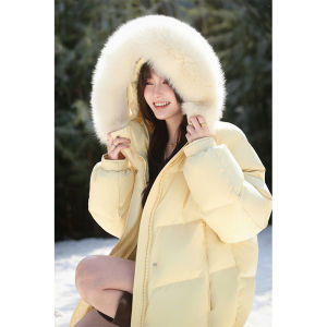 Fox Fur Collar 90% White Goose Down Hooded Long Female Winter Down Jacket
