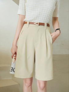 Lightweight Office Commute Shorts Gray Thin Material High Waist Straight Leg