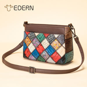 EDERN 2025 New Bohemia Genuine Leather Shoulder Bag for Women Cowhide Patchwork Crossbody Bag Fashion Sling Bag Ladies Messenger Bag