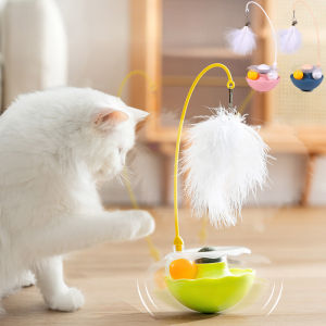 Tumbler Toys for Cats: Kitten Interactive Bite Resistant Turntable Plush Feathers Pet Toy with Catnip Funny Pet Supplies