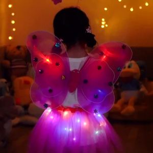 Childrens Day Light-Emitting Butterfly Wings Light Rainbow Princess Dress Colorful Girl Magic Firefly Dancing Dress