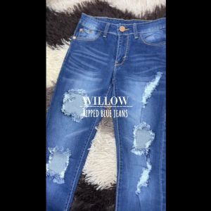Celana Jeans Ripped Wanita BLUE WILLOW PREMIUM JEANS WANITA Stretch Kekinian Murah