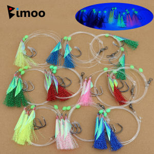 Bimoo 10packs Seawater Fishing Sabiki Rigs 2/3 Hooks Big Flasher Rig Fish Skin Sabiki Snapper Snatcher Sea Fishing Lure