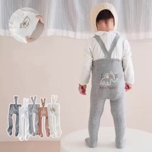 Newborn Baby Tights For Girls Boys Casual Infant Leggings With Shoulder Strap Cartoon Knitted Toddler Pantyhose Autumn New 0-3Y