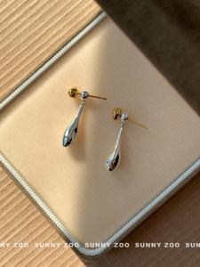 SunnyZoo Drop Earrings Color Collision Simple Silver And Gold Post Hanging Style High Cold Fashion Ear Jewelry Waterdrop Shape
