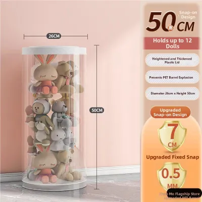 Transparent Upgraded Zipper Toy Storage Cylinder Doll Storage Basket Plush Toy Organizer Positive Rich Family Storage Tools