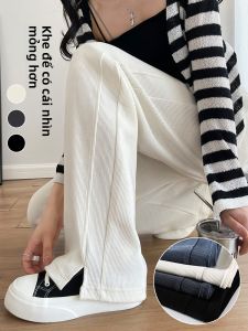YAMIANNV | Quần ống rộng dệt kim dài thường ngày cạp cao cho nữ mùa thu 2025 Quần ống rộng xếp ly phong cách rộng rãi thoải mái