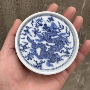 Jingdezhen Ceramic Antique Blue And White Dragon Pattern Home Use Cup Mat round Tea Ceremony Accessories Tea Pot Cover Holder