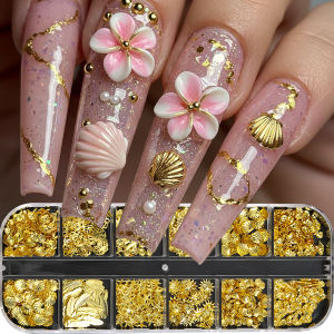 Golden SeaThemed Studs Nail Art Charms 3D white Bead Beige Ocean Shell Alloy Nail Rivets starfish/conches DIY Nails Decorations