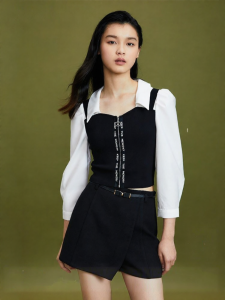 Vero Moda | Seven-quarter Sleeve Short Simple Contrast Panels Blouse