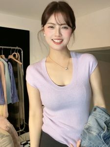 Lightweight Sleeveless Elastic Loose Knitted Vest Womens Spring Summer New Style Small Size Versatile Top Gray Purple