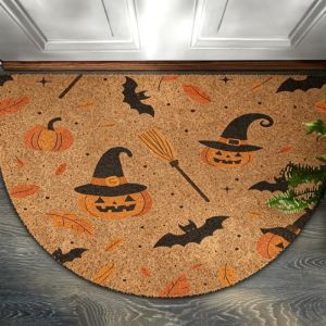 VIKAMA Halloween Hình Bán Nguyệt Thảm Chùi Chân Cho Chó Chống Trơn Trượt Bí Ngô Bát Mạng Nhện Thảm Trải Sàn Trang Trí Nhà Thảm PVC Chống Trượt Cho Cửa Trước