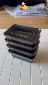 Thinwall 1000ml MKP / Kotak Makan Bento Plastik Merah Hitam 25Pcs + Tutup