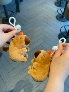 Adorable Plush Capybara Toy Tails Waving Pull String Turns Creative Gift Keychain Cartoon Series Soft Stuffed Animal Doll