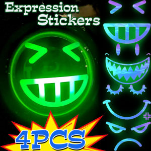4 miếng dán xe phát quang đèn pha mặt cười biểu cảm xe hơi miếng dán xe hơi pin điện dạ quang đầy màu sắc sáng tạo hình dán trang trí sửa đổi ngoại thất xe máy thông dụng
